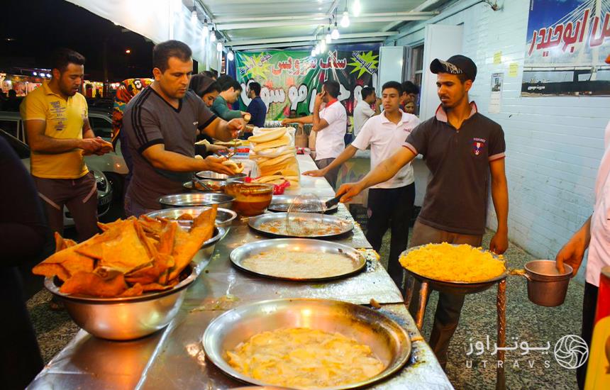 self-service selling falafel in Lashkarabad market